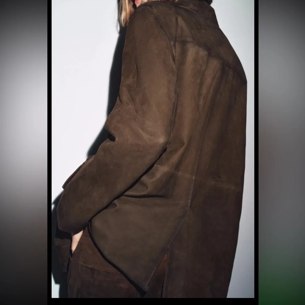 ZARA 100% SUEDE LEATHER BLAZER JACKET - Picture 4 of 12